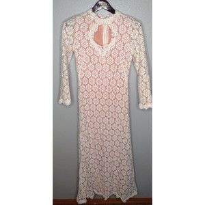 Vintage The Clothes Horse Crochet Lace Maxi Midi Dress Ivory Wedding Collar R